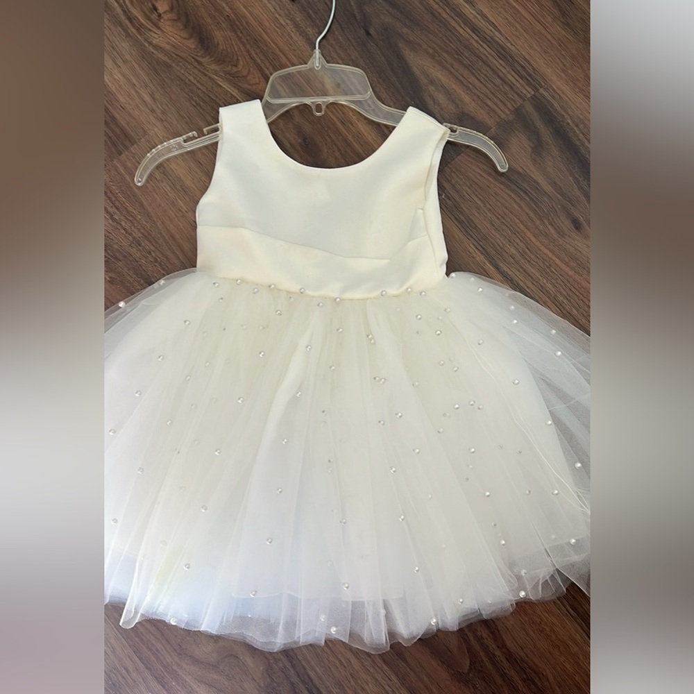 Ivory toddler flower girl dress with tulle pearl skirt